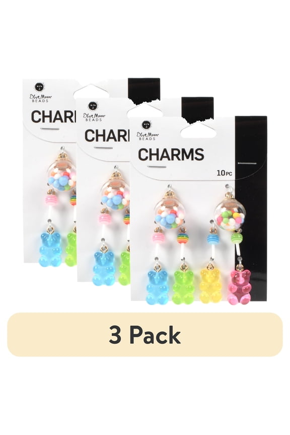 (3 pack) Blue Moon Beads 10 Piece Candy Themed Resin and Glass Charms-Unisex-Teen to Adult