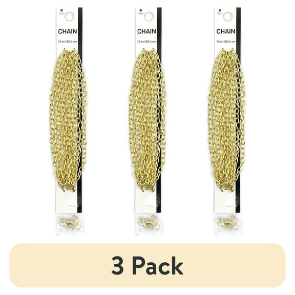 (3 pack) Blue Moon Beads Gold Metal Medium Oval Cable Chain for Jewelry Making, 75 inches-Unisex-Teen Adult