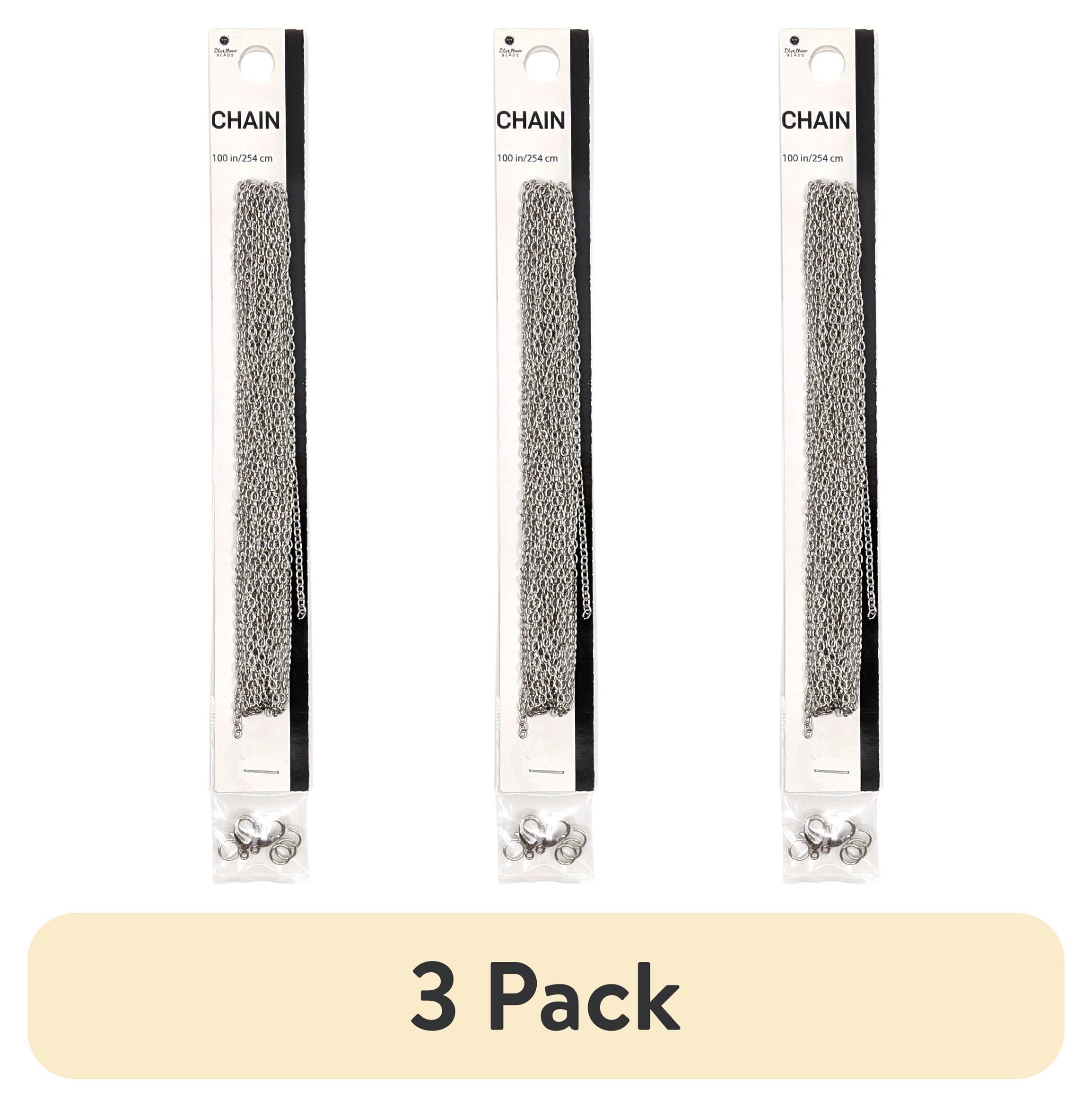 (3 pack) Blue Moon Beads Silver Metal Oval Cable Chain for Jewelry Making 100 Inches 1-pack