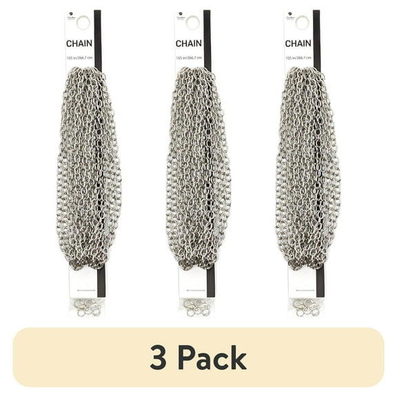 (3 pack) Blue Moon Beads Silver Metal Wide Cable Findings Chain, 105 inches-Unisex-Teen to Adult