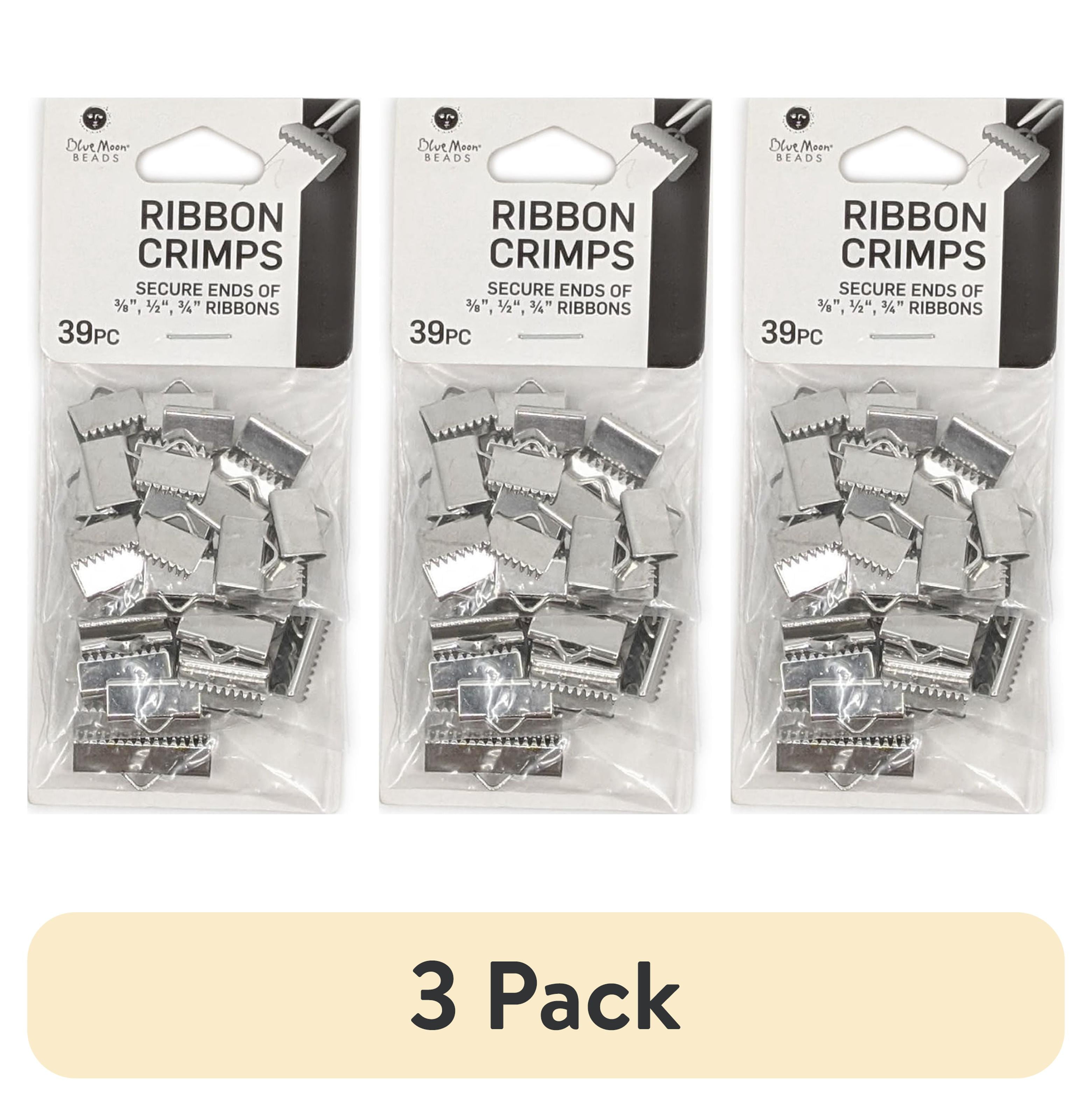 (3 pack) Blue Moon Beads Silver Ribbon Crimp Findings for DIY Jewelry Making, 39 Piece-Unisex, Adult