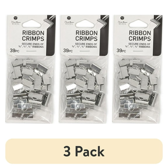 (3 pack) Blue Moon Beads Silver Ribbon Crimp Findings for DIY Jewelry Making, 39 Piece-Unisex, Adult