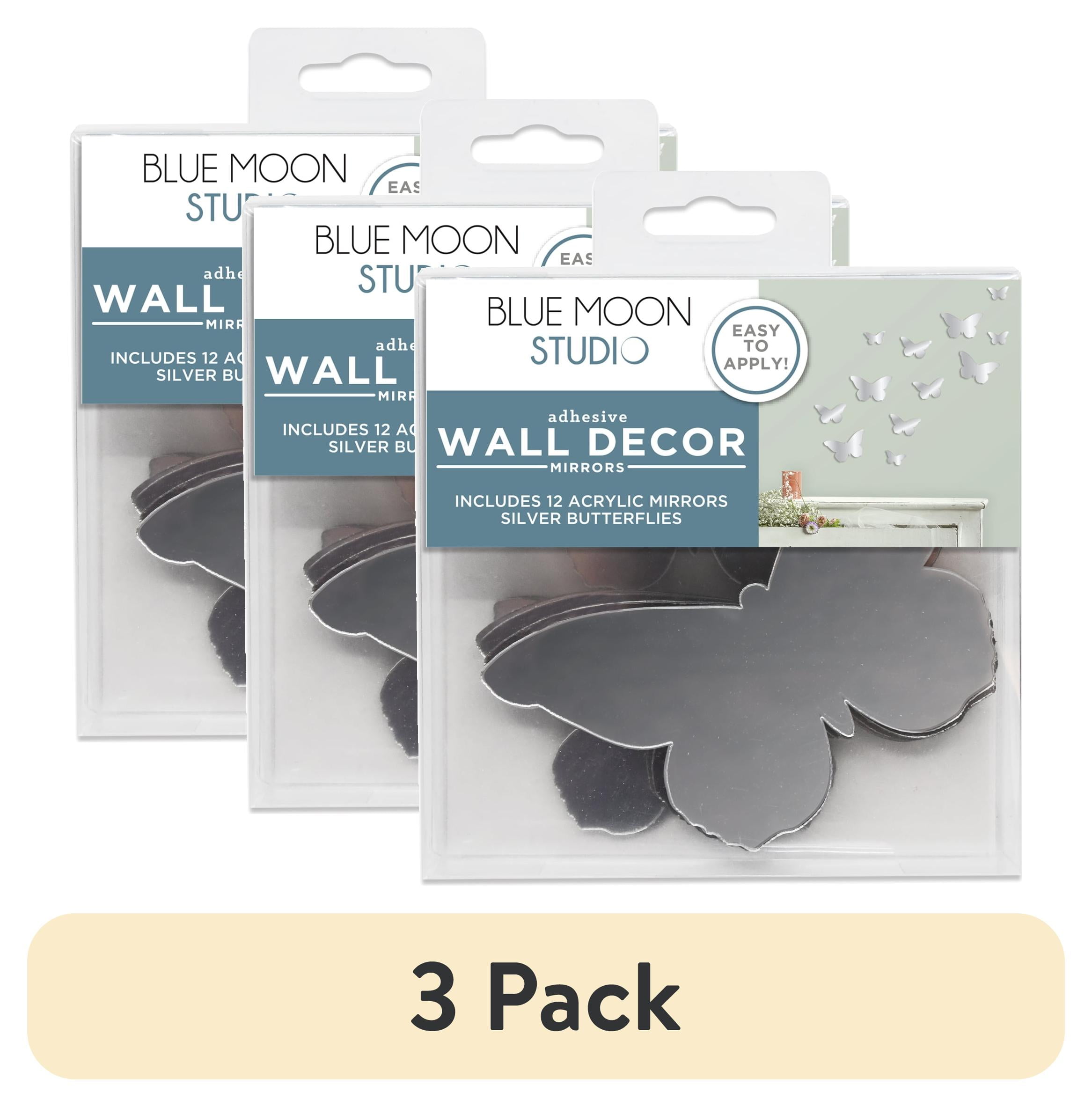 (3 pack) Blue Moon Studio Silver Butterfly Mirror Wall Decals, Adult/Teen/Tween, 12 Pack