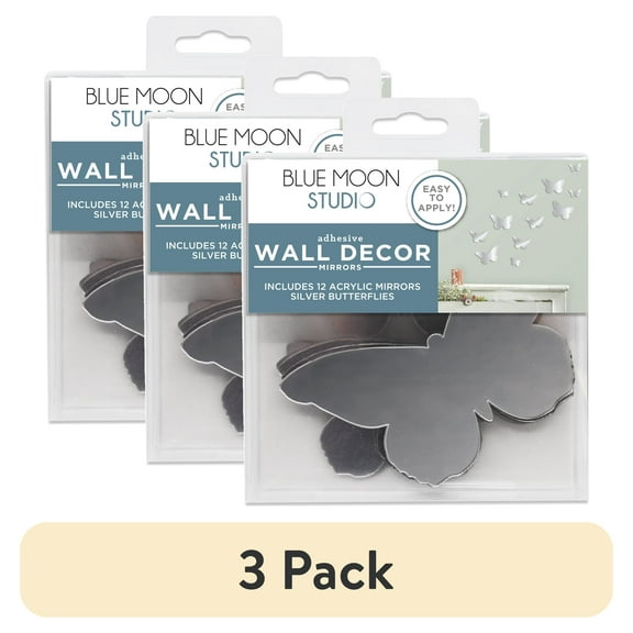 (3 pack) Blue Moon Studio Silver Butterfly Mirror Wall Decals, Adult/Teen/Tween, 12 Pack