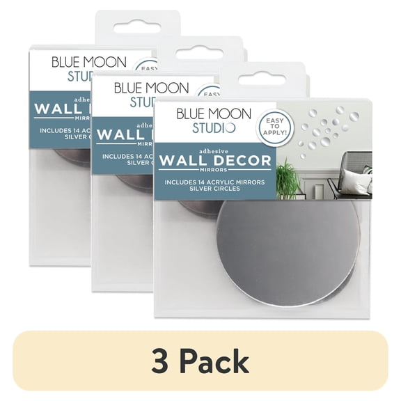(3 pack) Blue Moon Studio Silver Circle Mirror Wall Decals, Adult/Teen/Tween, 14 Pack