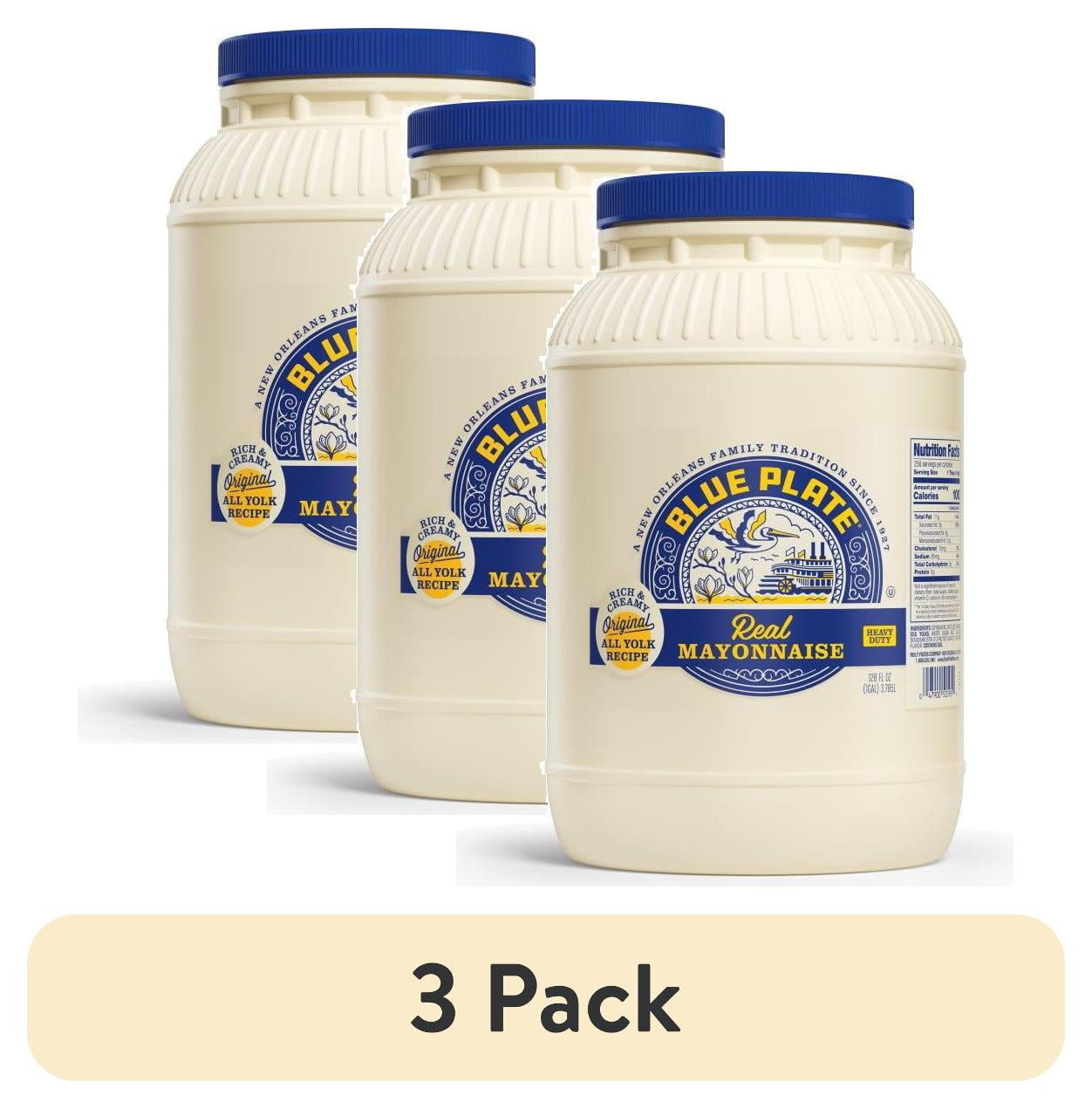 (3 pack) Blue Plate Real Mayonnaise, 128 fl oz Plastic Jar