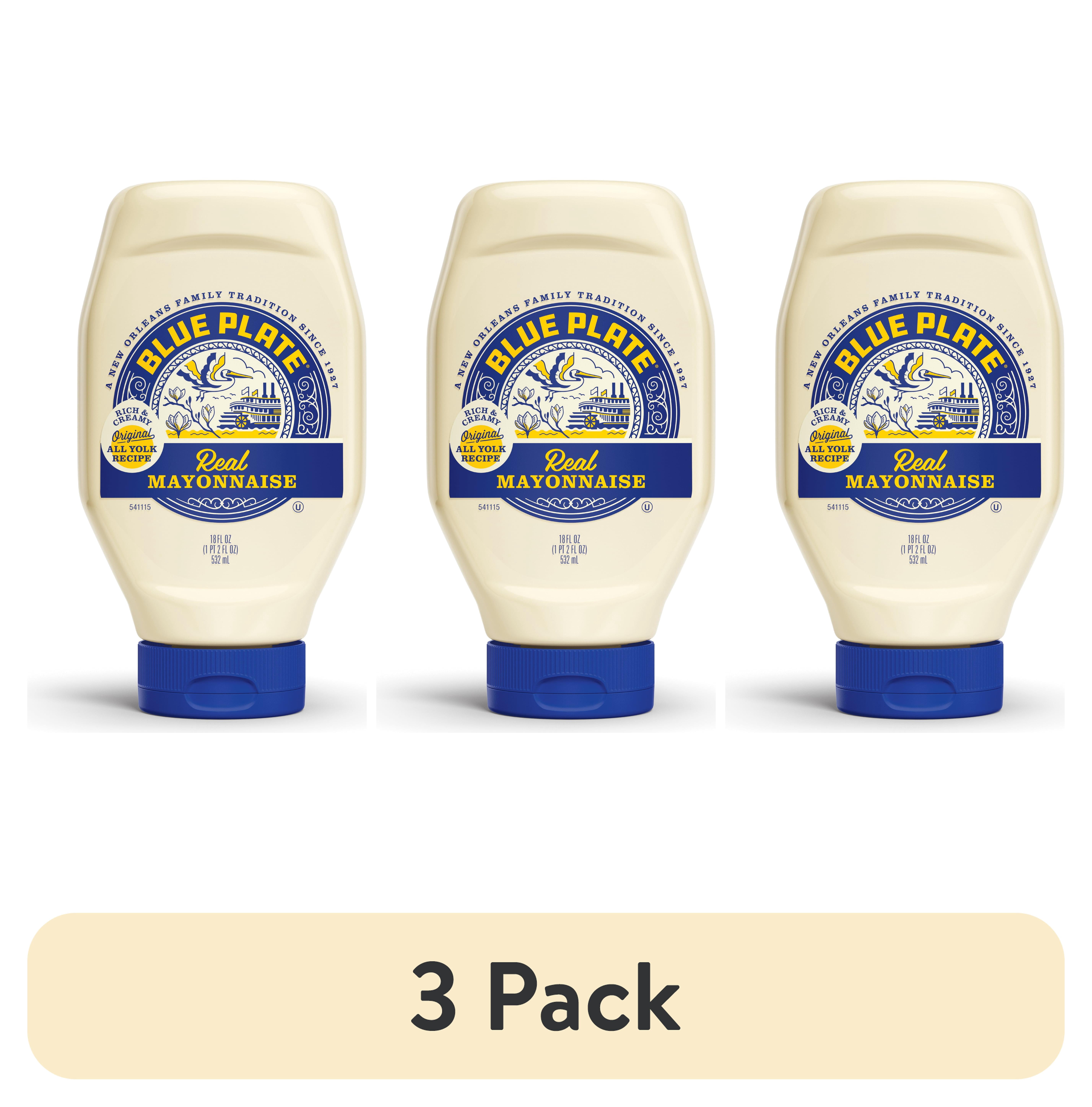 (3 pack) Blue Plate Real Mayonnaise, 18 fl oz Squeeze Bottle