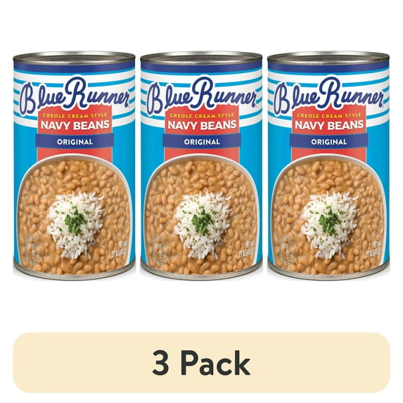 (3 pack) Blue Runner Creole Cream Style Navy Beans, 27 oz Can, Heat and Serve
