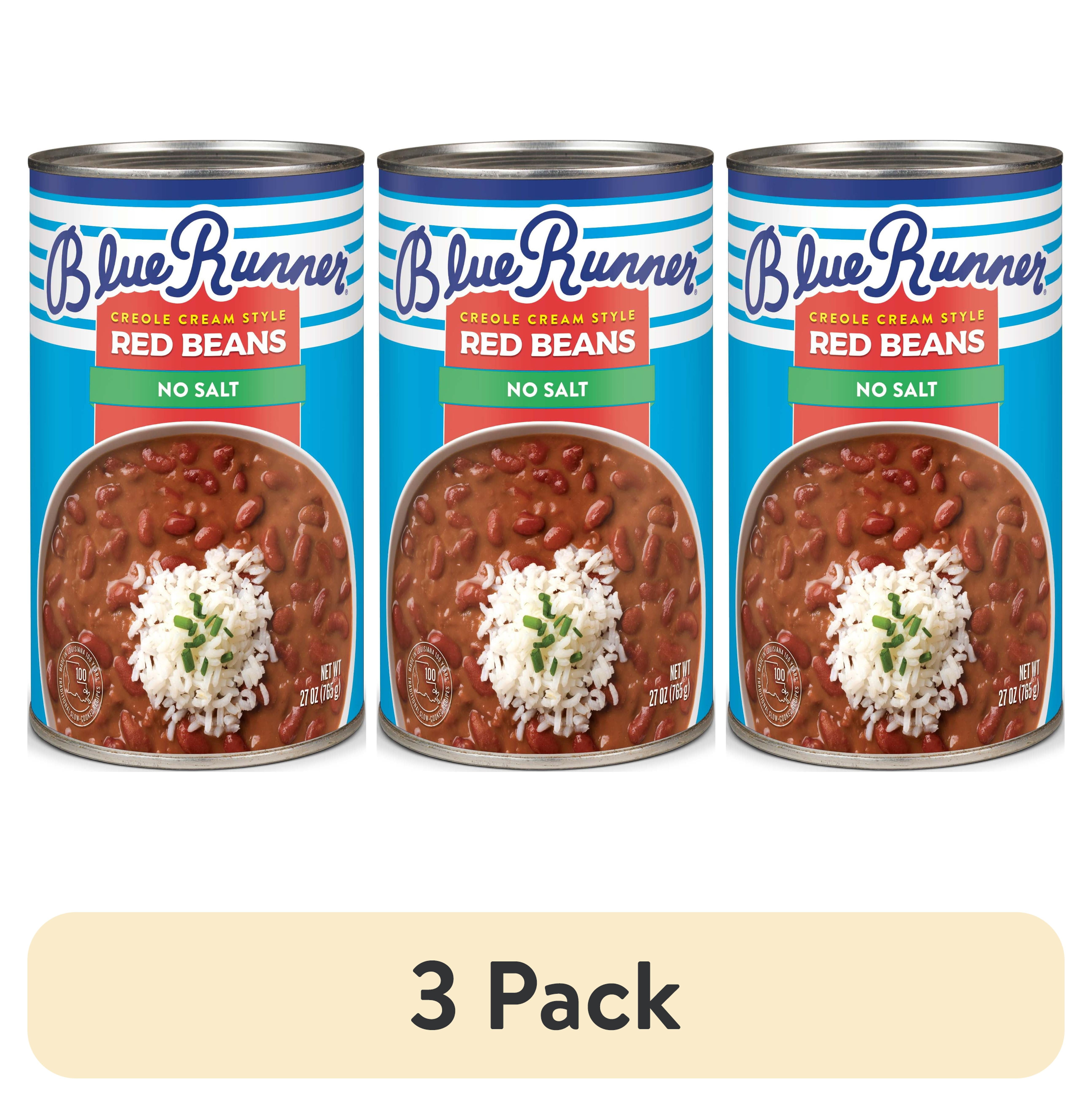 (3 pack) Blue Runner Creole Cream Style Red Beans, No Salt Added, 27 oz Can, Heat and Serve