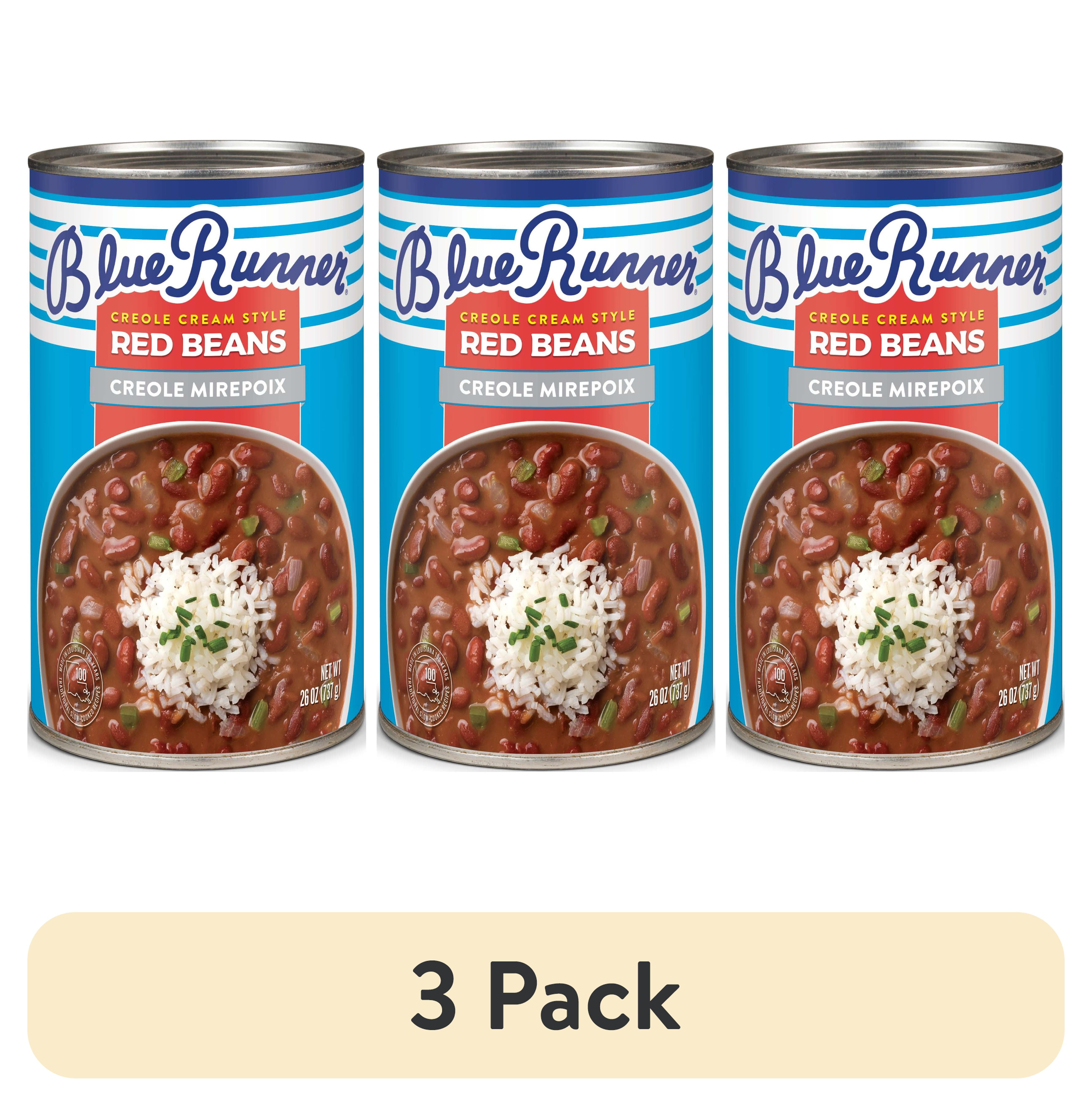 (3 pack) Blue Runner Creole Cream Style Red Beans with Creole Mirepoix, 26 oz Can, Heat and Serve