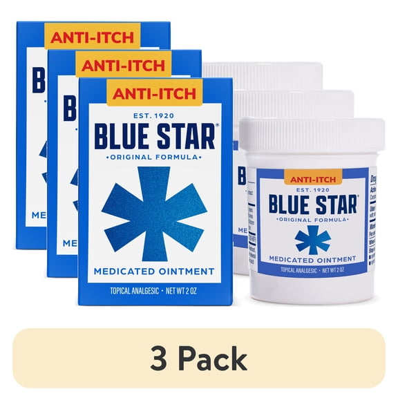 (3 pack) Blue Star Anti-Itch Medicated Ointment, Hydrocortisone and Steroid-Free, 2 oz