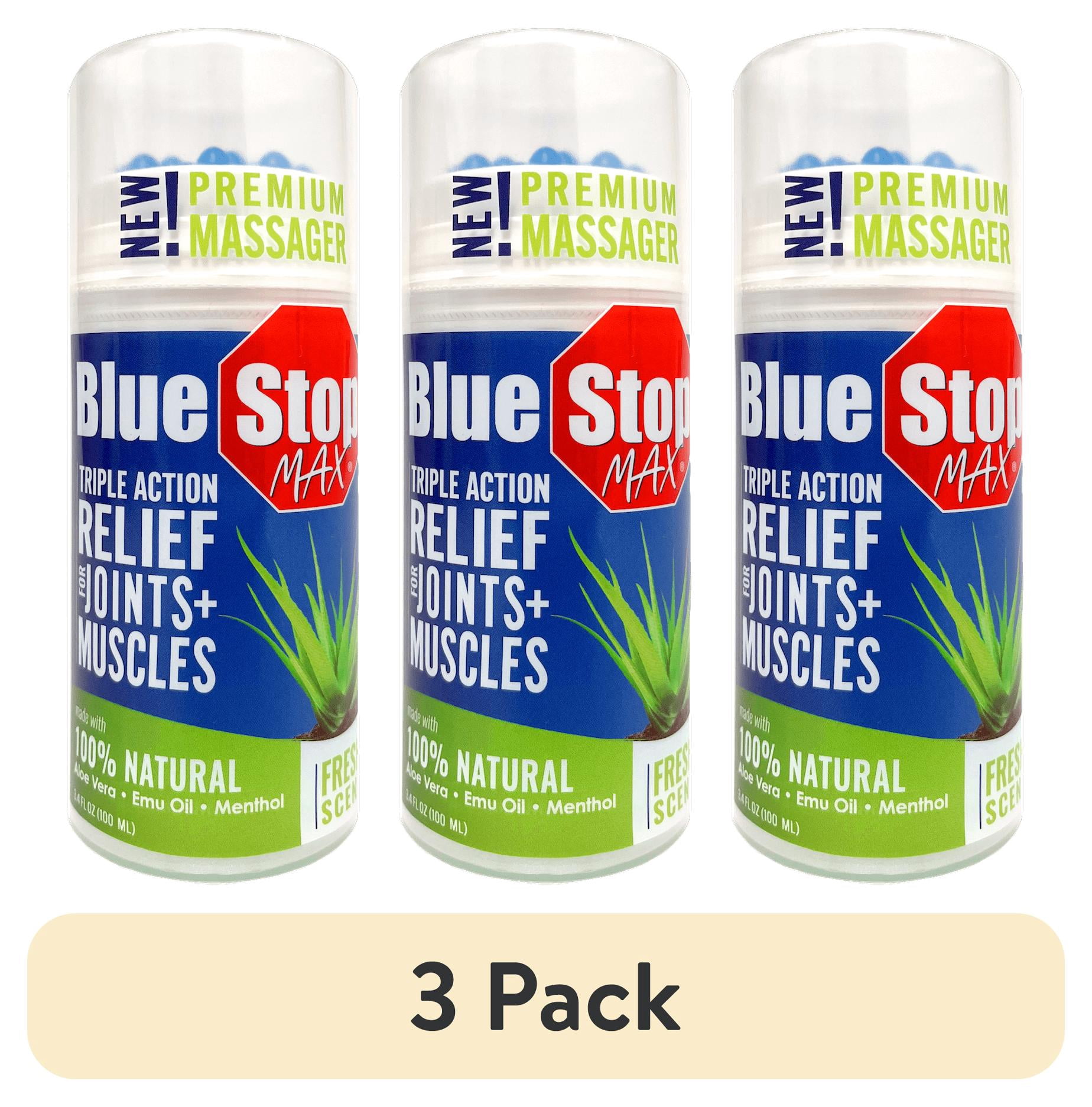 (3 pack) Blue Stop Max Muscle and Joint Relief Gel, Soothes Aches and Discomfort with Massage Applicator, 3.4 oz