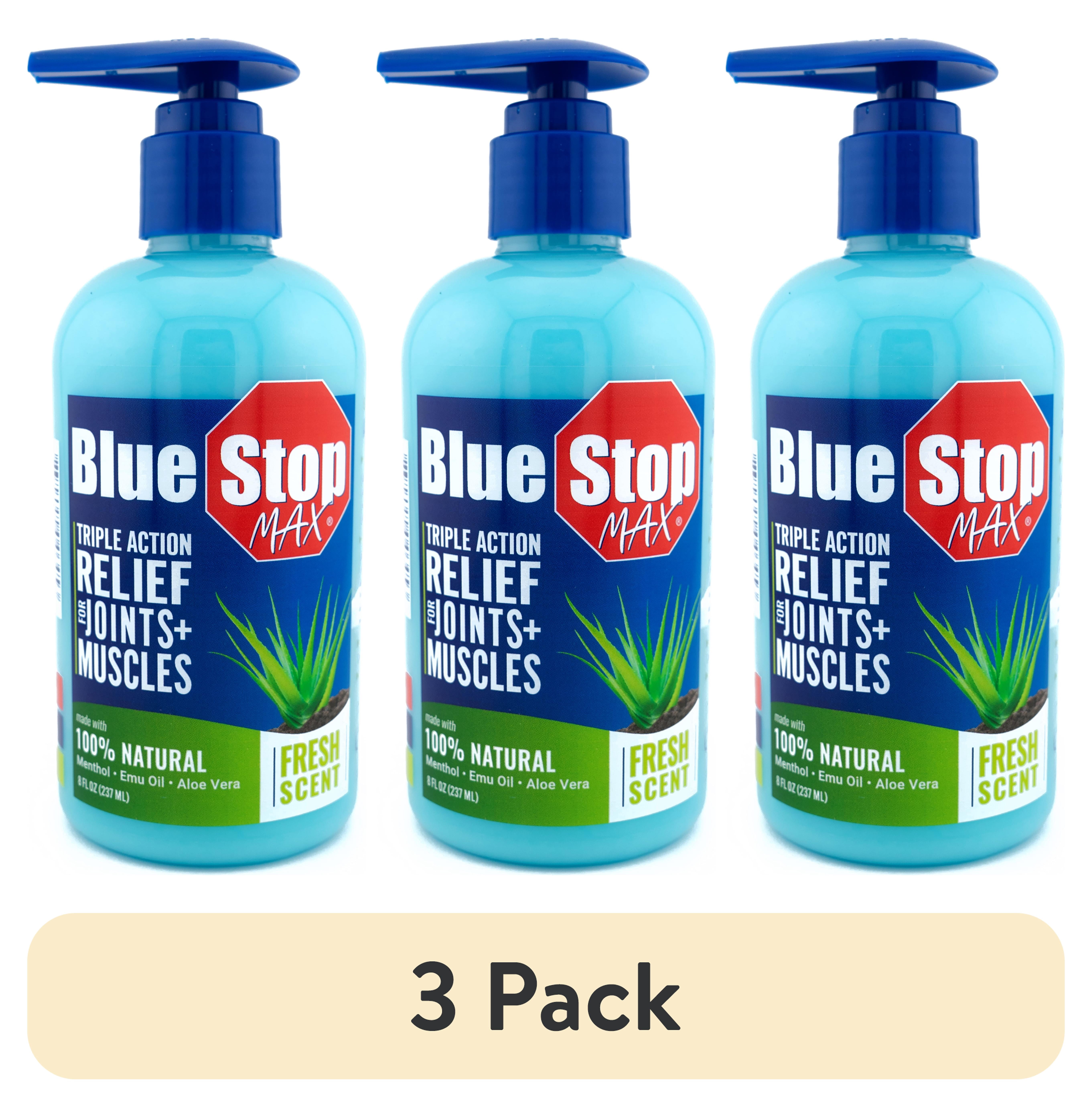 (3 pack) Blue Stop Max Muscle and Joint Relief Gel for Aches and Discomfort, Fresh Peach Scent, 8 oz Bottle