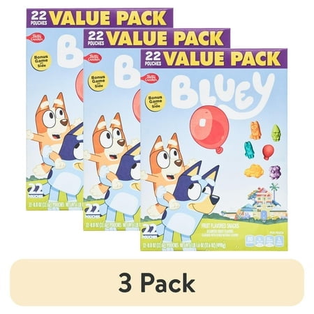 (3 pack) Bluey Fruit Flavored Snacks, Fat Free and Gluten Free, Value Pack, 17.6 oz, 22 Pouches