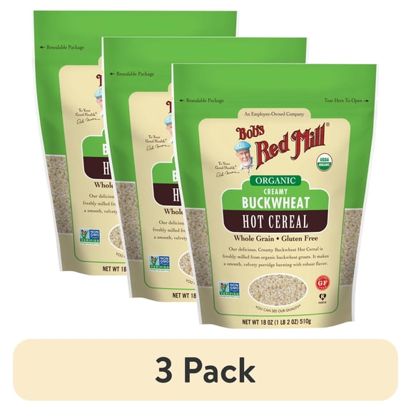 (3 pack) Bob's Red Mill, Hot Cereal, Organic, Creamy Buckwheat, 18 oz