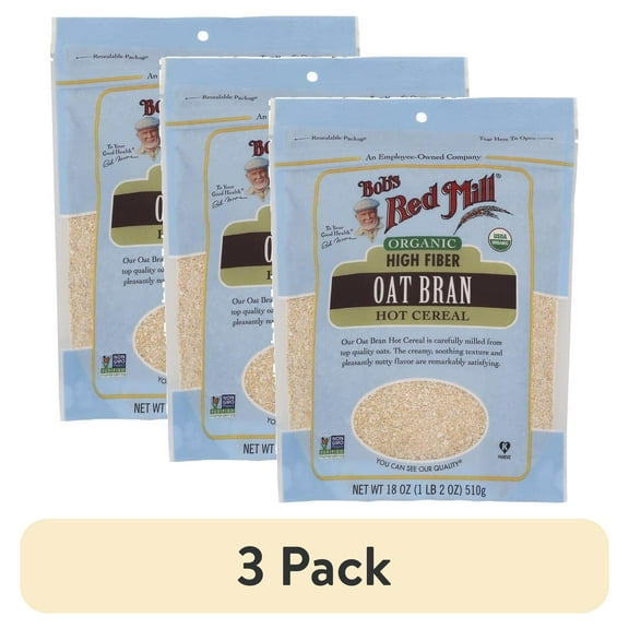 (3 pack) Bob's Red Mill Organic High Fiber Oat Bran Hot Cereal, 18oz