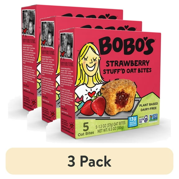 (3 pack) Bobo's Oat Bites, Strawberry Stuff'd, 5 Pack of 1.3oz bars