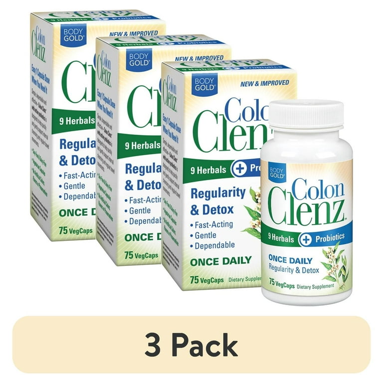 3 pack) BodyGold Colon Clenz Regularity & Detox Formula | Once