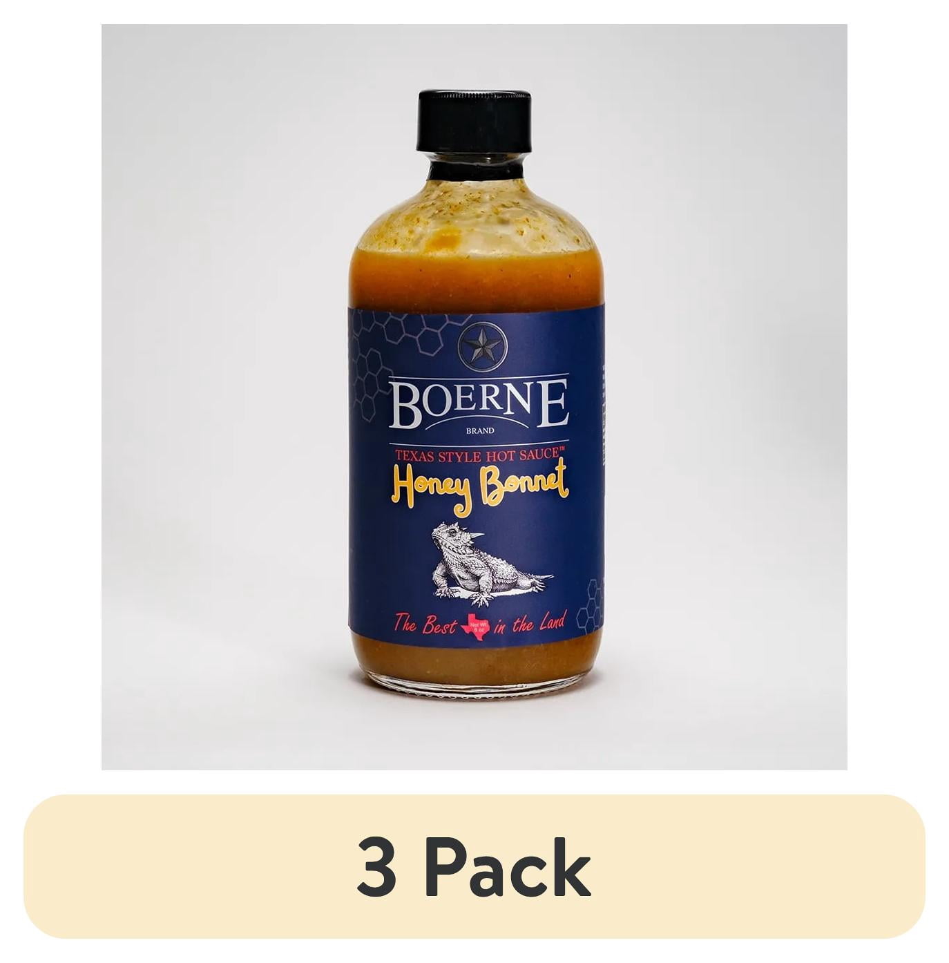 (3 pack) Boerne Honey Bonnet Texas Style Hot Sauce Glass Bottle Gluten Free, 8oz