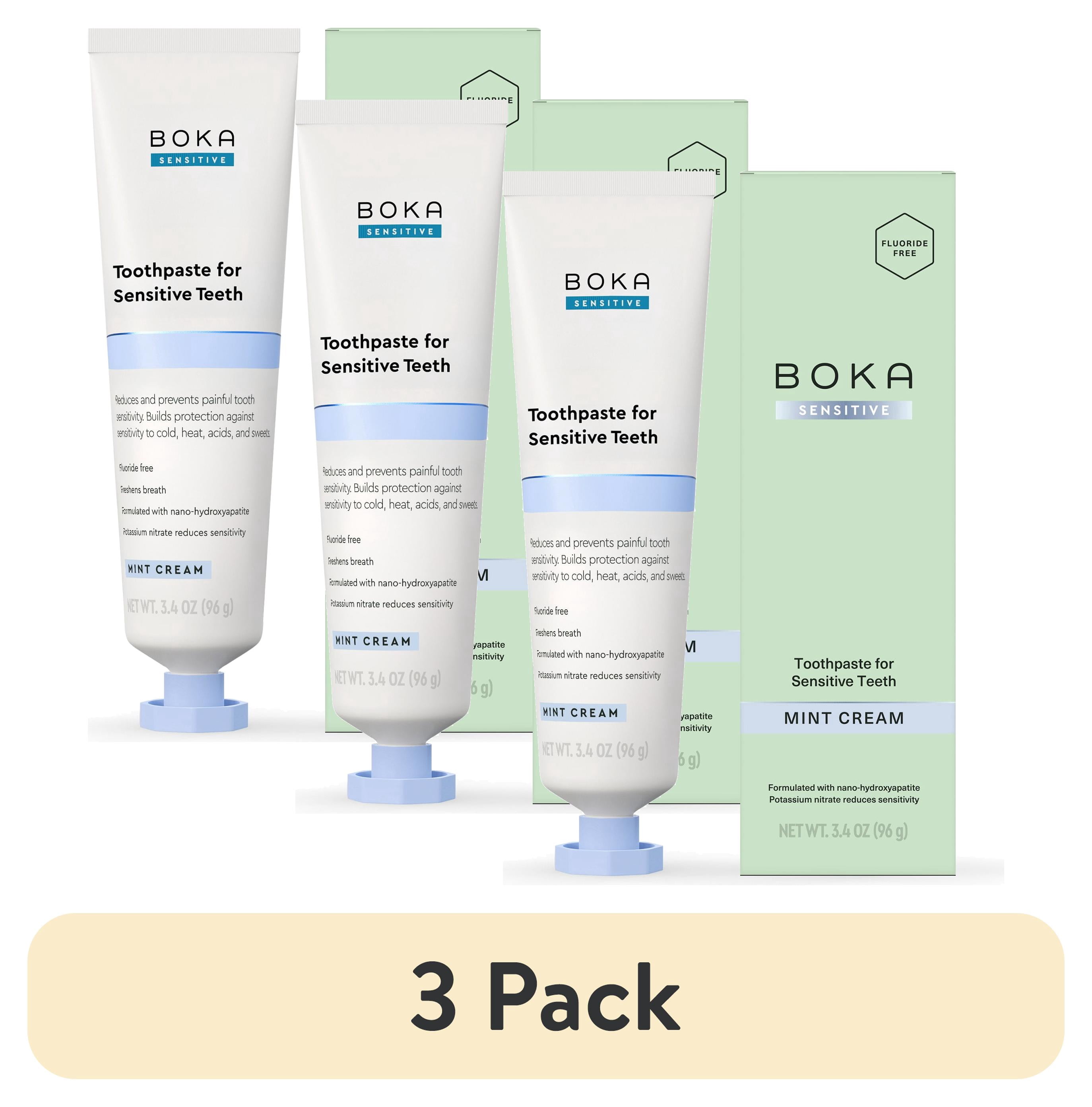 (3 pack) Boka Fluoride Free Sensitive Toothpaste, Nano Hydroxyapatite Toothpaste, Mint Cream Flavor - 3.4oz