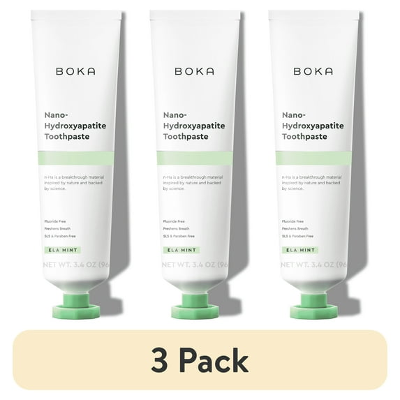 (3 pack) Boka Fluoride Free Toothpaste, Nano Hydroxyapatite Toothpaste, Appropriate for Sensitive Teeth - Ela Mint Flavor, 3.4 fl oz