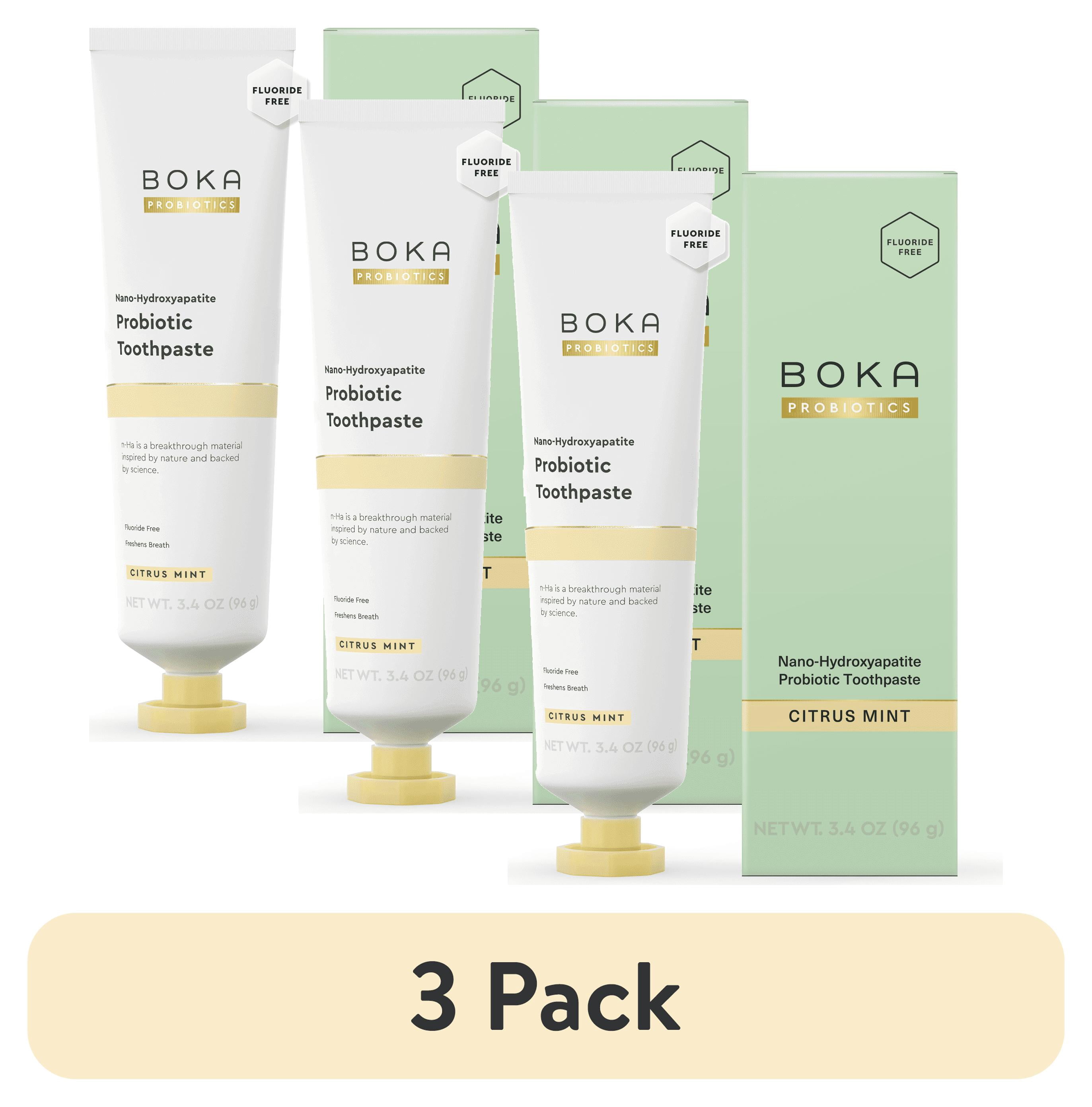 (3 pack) Boka Probiotic Toothpaste, Nano Hydroxyapatite Toothpaste, Fluoride Free, Dental Probiotics, Citrus Mint, 3.4oz