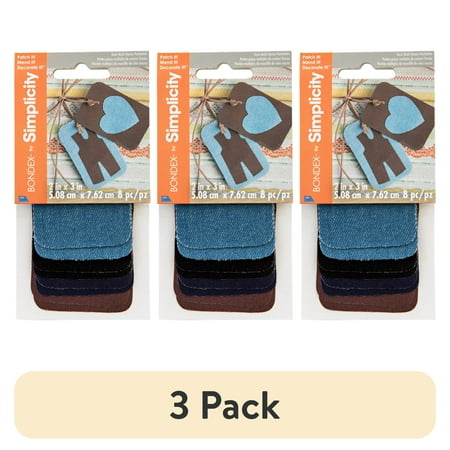 (3 pack) Bondex Dark Blue Denim 2"x3" Fabric Iron-On Patches, 8 Pieces