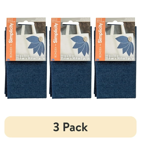 (3 pack) Bondex Fabric Iron-On Patches, Giant Worn Denim Blue 10" x 12" Iron-On Patch