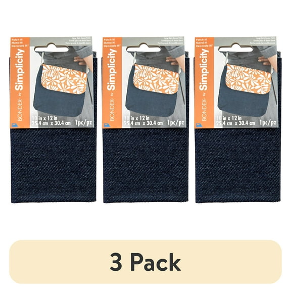 (3 pack) Bondex, Giant Dark Blue Denim 10"x12" Fabric Iron-On Patch