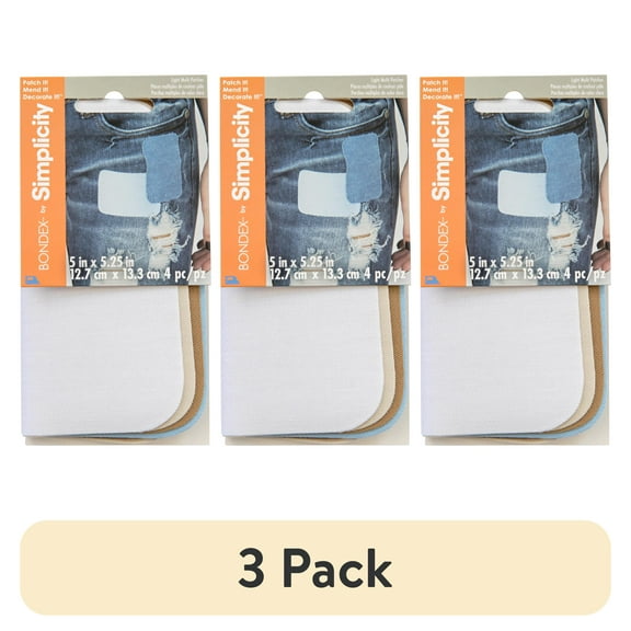 (3 pack) Bondex Light Blue Denim 5"x5.25" Fabric Iron-On Patches, 4 Pieces