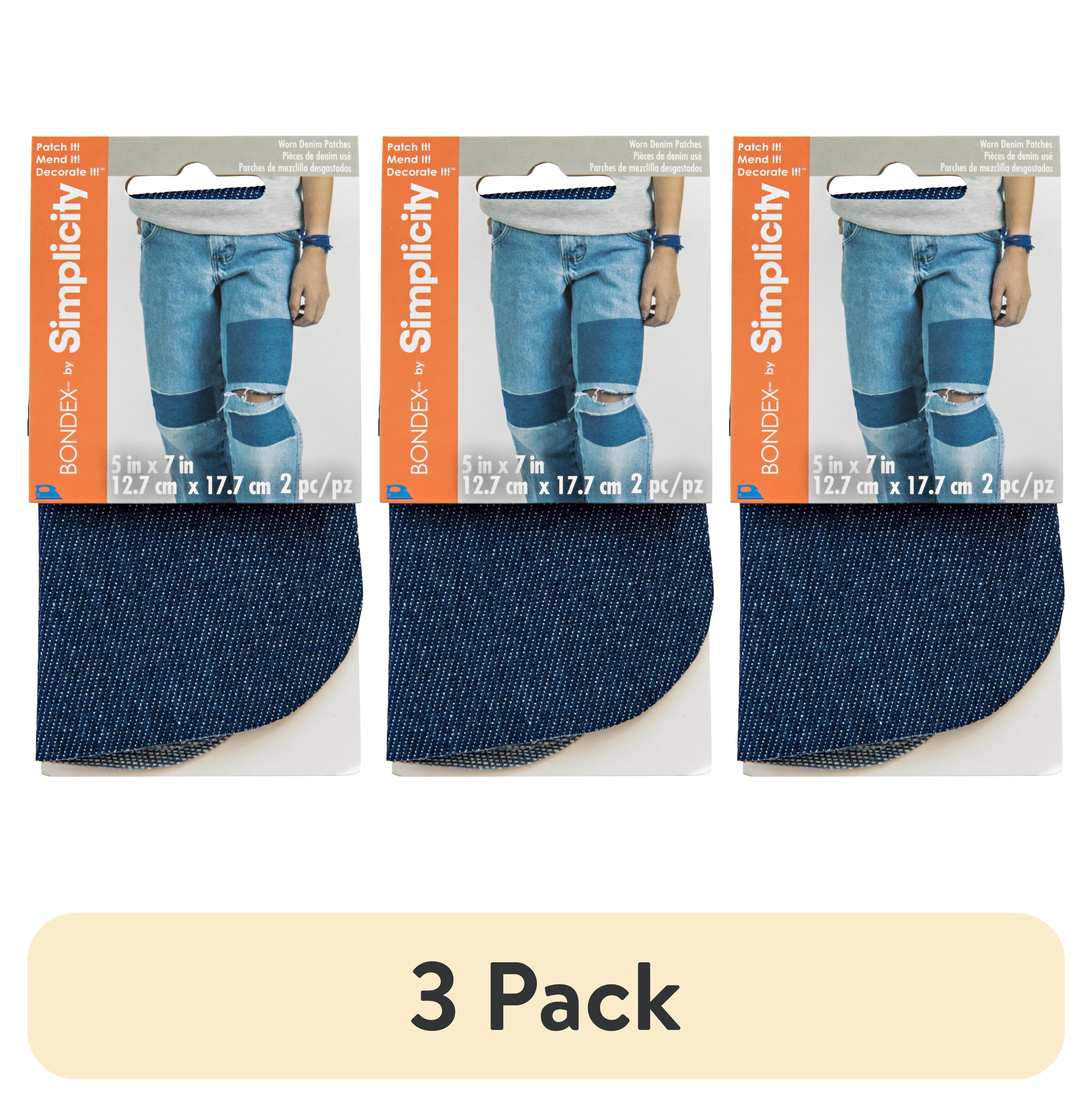(3 pack) Bondex Worn Denim Blue 5" x 7" Fabric Iron-On Patches, 2 Pieces