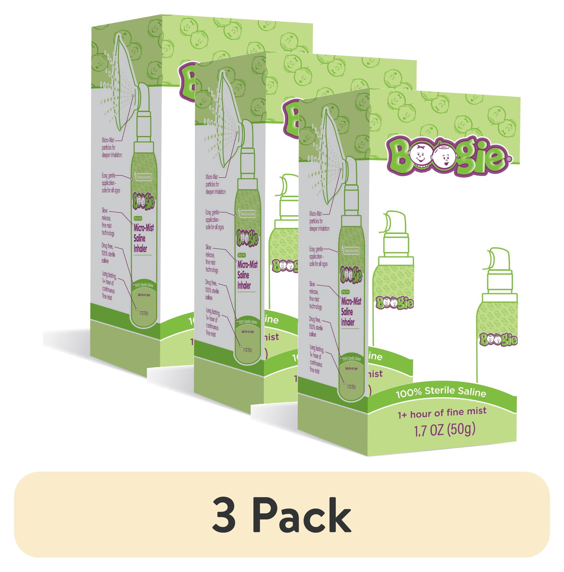 (3 pack) Boogie Sterile Drug-Free Micro-Mist Saline Inhaler for All Ages