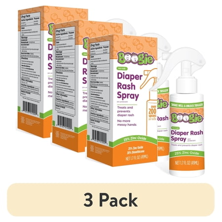(3 pack) Boogie No-Rub Liquid Diaper Rash Spray with Zinc Oxide, 1.7 fl oz