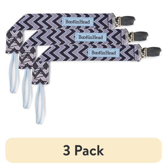 (3 pack) BooginHead Universal Pacifier Clip, Infant Toddler Boys and Girls, Black Chevron