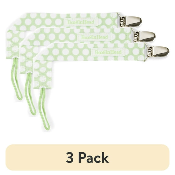 (3 pack) BooginHead Universal Pacifier Clip, Infant Toddler Boys and Girls, Green Polka Dots