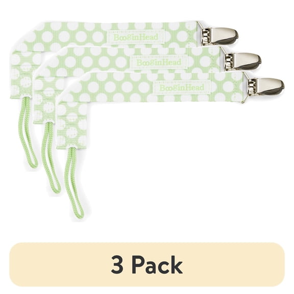 (3 pack) BooginHead Universal Pacifier Clip, Infant Toddler Boys and Girls, Green Polka Dots