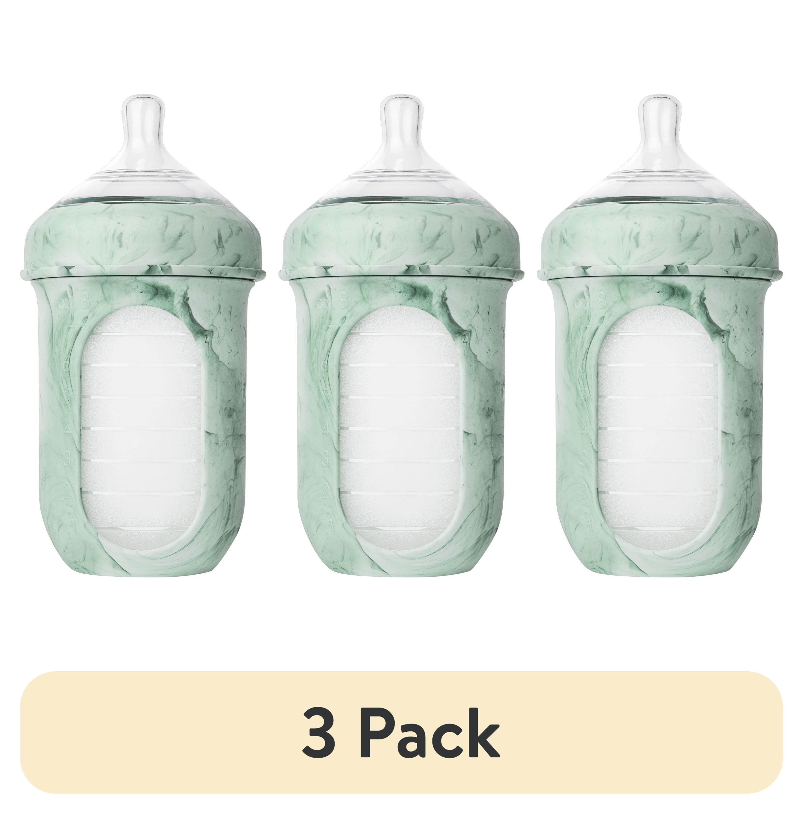 (3 pack) Boon NURSH Reusable Silicone Pouch Baby Bottle – Stage 2 Medium Flow – 8oz – Mint Tie Dye