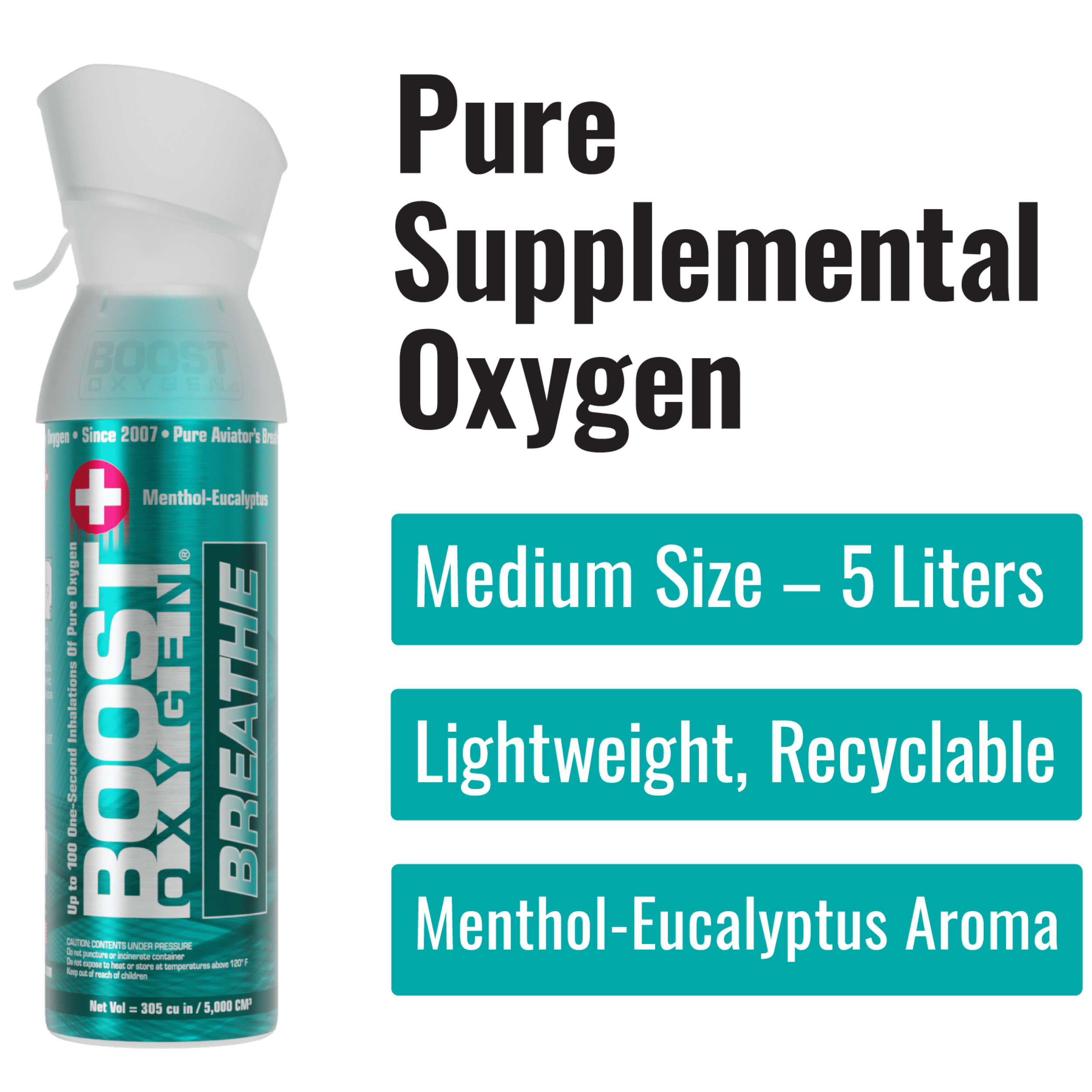 (3 pack) Boost Oxygen Portable Canned Oxygen, Menthol-Eucalyptus, 5L