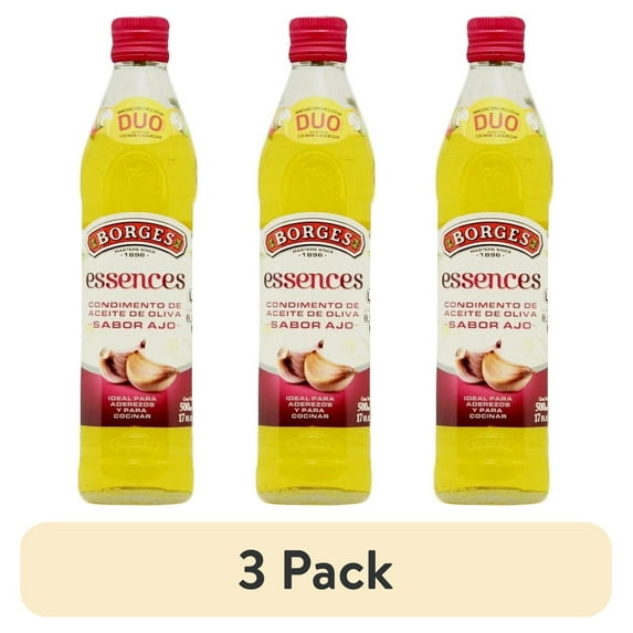 (3 pack) Borges Olive Oil with Garlic Flavor 17 fl oz Glass Bottle