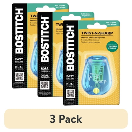 (3 pack) Bostitch Twist-N-Sharp Pencil Sharpener Handheld-Blue-1 Each