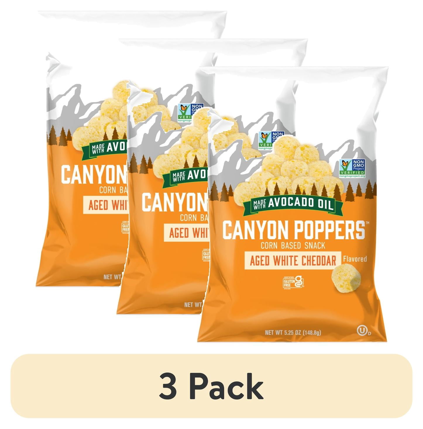 (3 pack) Boulder Canyon Avocado Oil Aged White Cheddar Canyon Poppers, 5.25 oz Bag