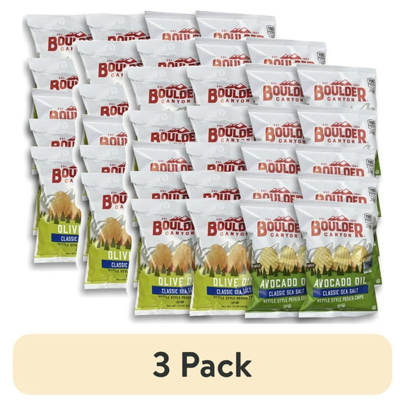 (3 pack) Boulder Canyon Avocado Oil and Olive Oil Kettle Cooked Potato Chips | 20 Bags