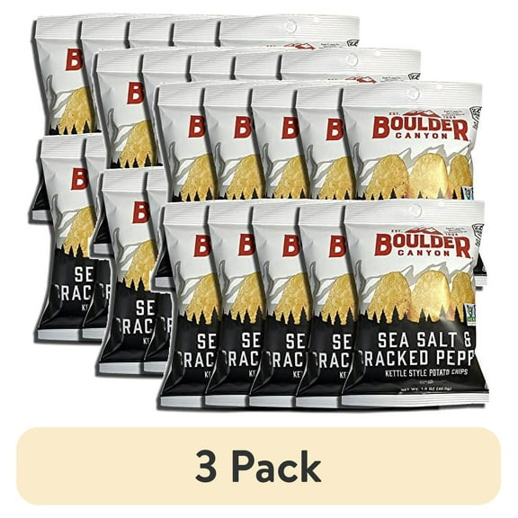 (3 pack) Boulder Canyon Kettle Style Potato Chips from Boulder | 1.5 Oz | (Cracked Pepper, 10 Bags)