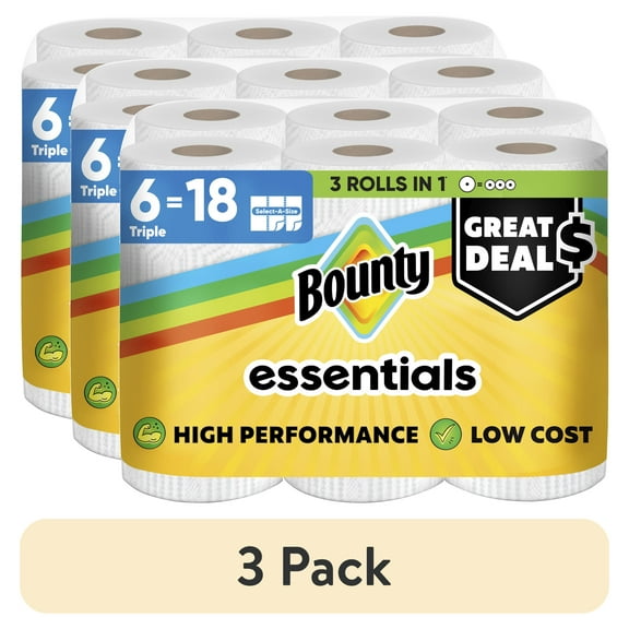 (3 pack) Bounty Essentials Paper Towels  Select-a-Size, 6 Triple Rolls