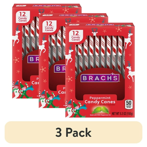 (3 pack) Brach's Peppermint Candy Canes, Christmas Candy Canes, 5.3 oz, 12 Count