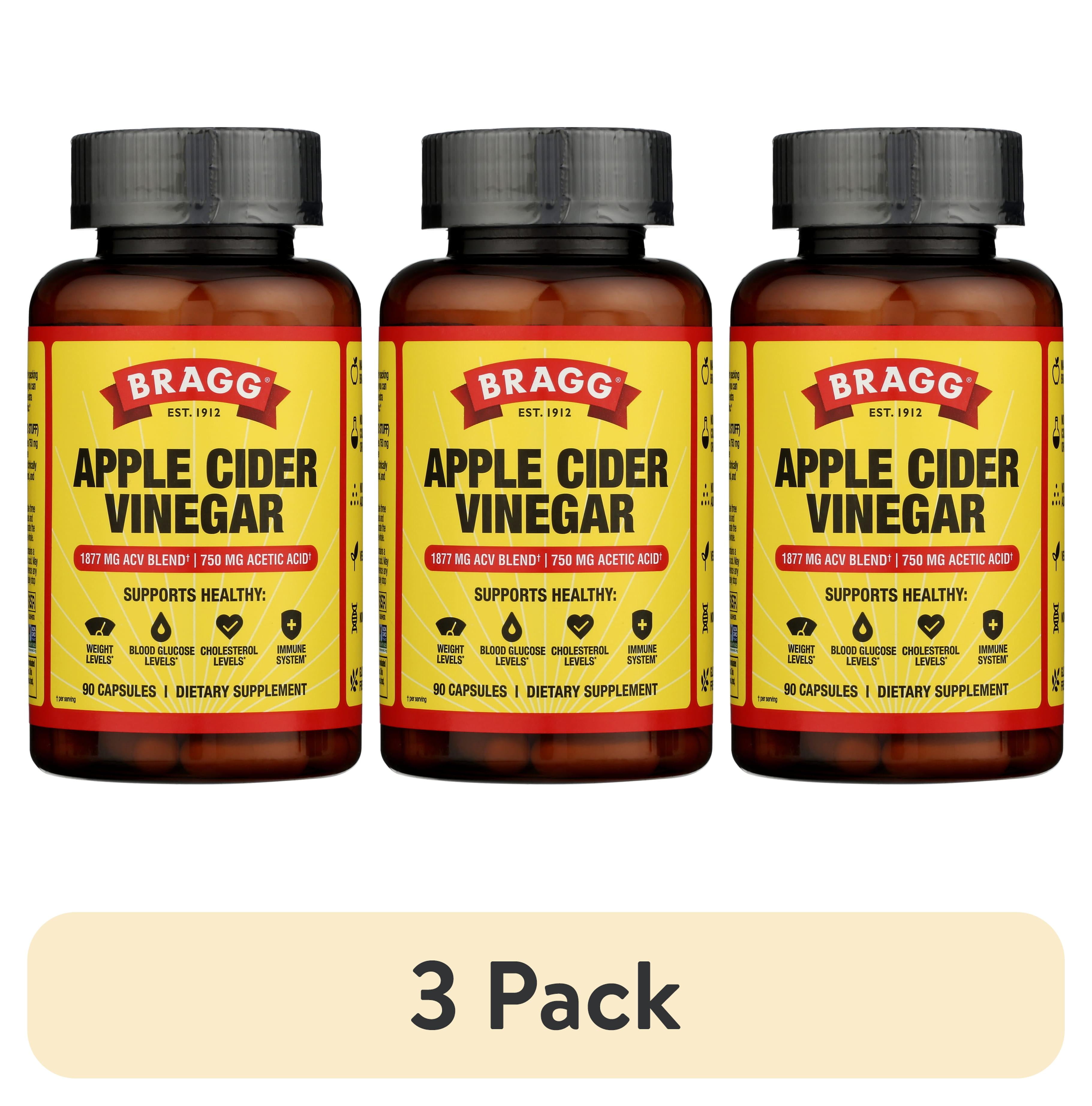 (3 pack) Bragg Apple Cider Vinegar Capsules, 1877mg ACV Blend with 750mg Acetic Acid, 90 Count