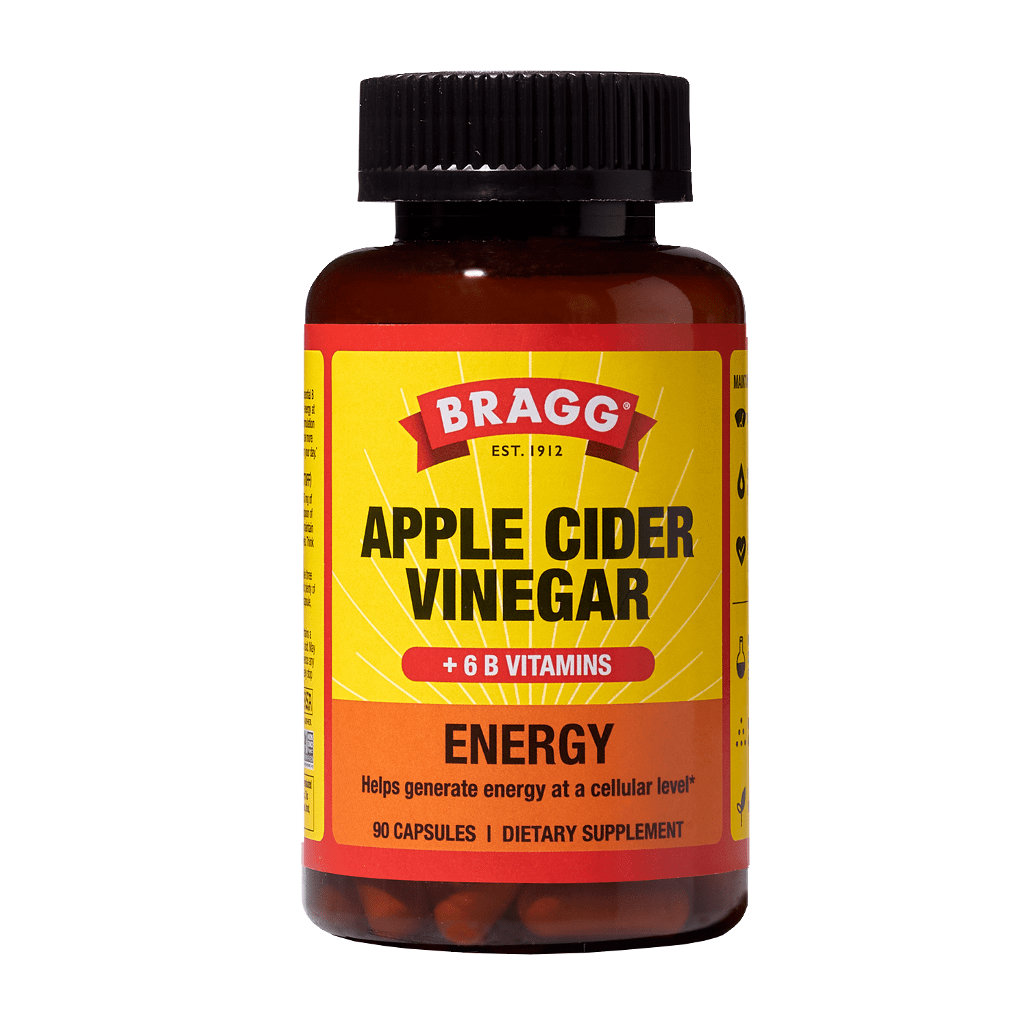 (3 pack) Bragg Apple Cider Vinegar Energy Supplement, 1877mg ACV Blend with 750mg Acetic Acid, 90 Count