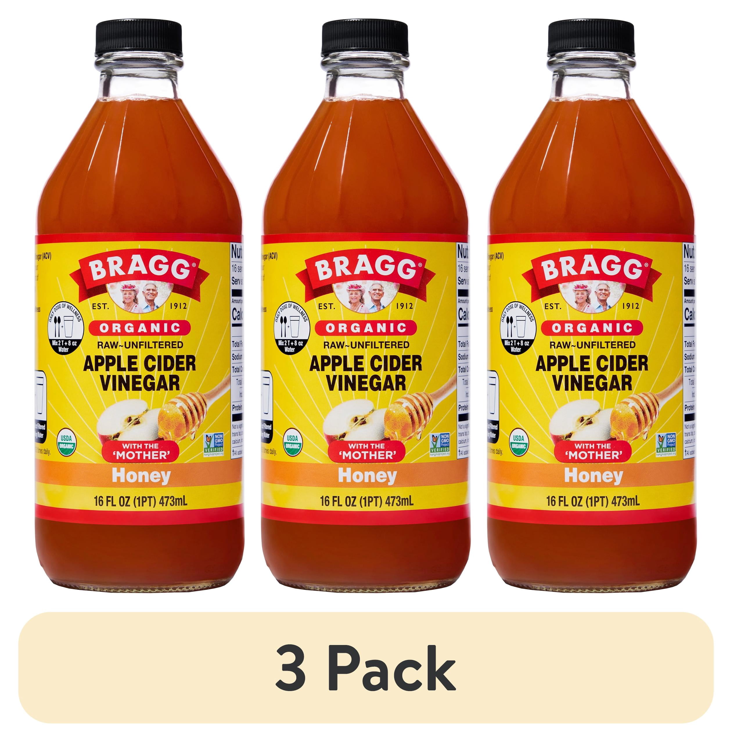 (3 pack) Bragg Organic Apple Cider Vinegar Honey with The Mother, Raw and Unfiltered, 16 fl oz