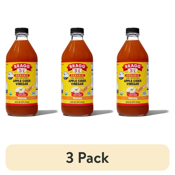 (3 pack) Bragg Organic Apple Cider Vinegar Honey Blend with the Mother, Raw and Unfiltered, 16 fl oz