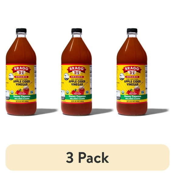 (3 pack) Bragg Organic Apple Cider Vinegar Honey Cayenne Wellness Cleanse with the Mother, Raw and Unfiltered, 32 fl oz